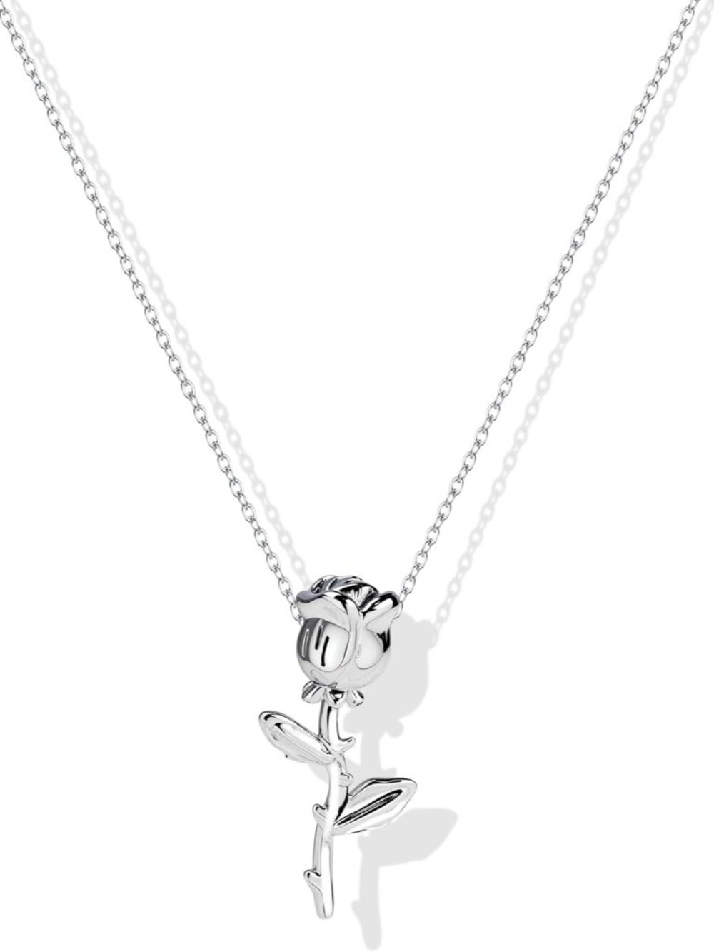 Silver Rose Necklace for Women Dainty Flower Pendant Necklaces Lightweight Flora